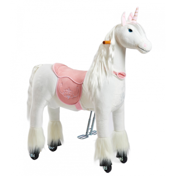 Механічна іграшка коник на колесах Ponnie Merlin M з рожевим сідлом