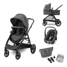Коляска MAXI-COSI ZELIA S TRIO Dark Grey (Black Frame/Brown Leather + CabrioFix Si-Size + сумка)