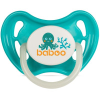 Пустышка круглая BABOO латексная, светящаяся в темноте, бирюзовая, Sea Life, 0+ месяцев