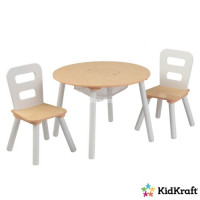 Дерев'яний круглий стіл і 2 круглих стільця Round Natural Kidkraft 27027