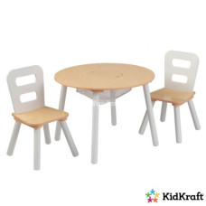 Дерев'яний круглий стіл і 2 круглих стільця Round Natural Kidkraft 27027