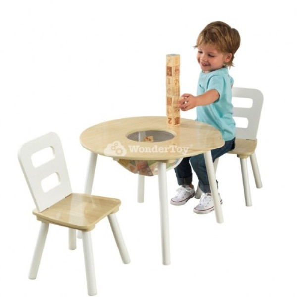 Дерев'яний круглий стіл і 2 круглих стільця Round Natural Kidkraft 27027