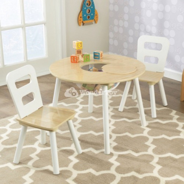 Дерев'яний круглий стіл і 2 круглих стільця Round Natural Kidkraft 27027