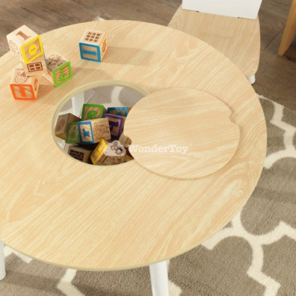 Дерев'яний круглий стіл і 2 круглих стільця Round Natural Kidkraft 27027