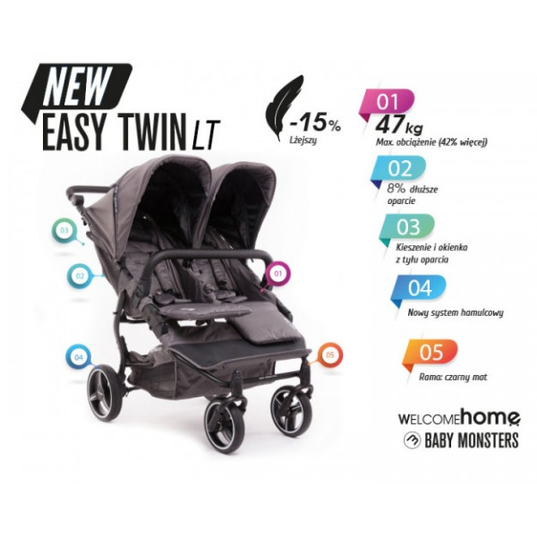 Прогулочная коляска для двойни Baby Monsters EASY TWIN 3.0S LT