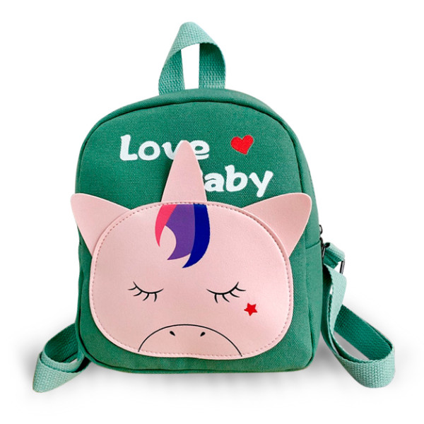 Детский рюкзак Evo-Kids Small Unicorn-2 Green (арт. 2418-19 Green Unicorn-2) - ткань зеленая / рисунок единорог розовый (коробок 1 шт.)