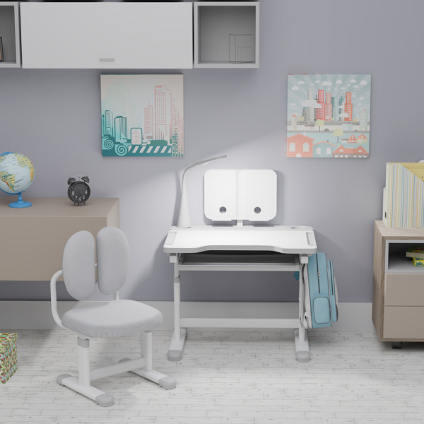 Комплект меблів Evo-Kids (стіл+стілець+полиця+лампа) BD-20 G - стільниця біла / колір пластика сірий (коробок-1 шт.)