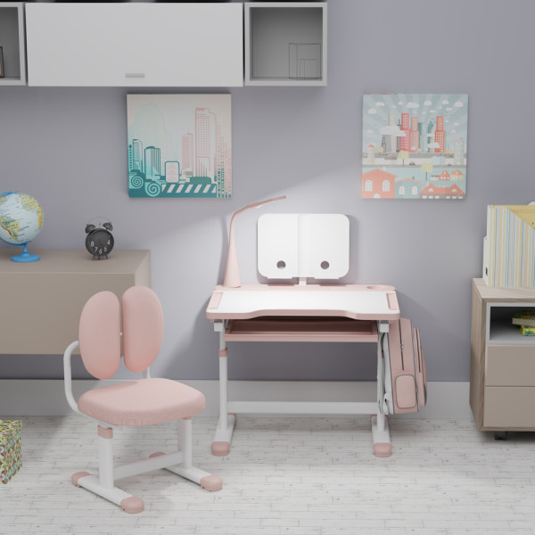 Комплект меблів Evo-Kids (стіл+стілець+полиця+лампа) BD-20 PN - стільниця біла / колір пластика рожевий (коробок-1 шт.)