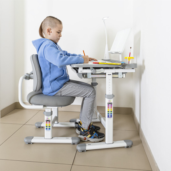 Комплект меблів Evo-kids (стіл+стілець+полиця+лампа) BD-23 G - стільниця біла / колір пластика сірий (коробок-1 шт.)