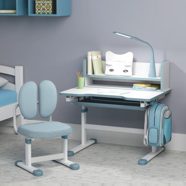 Комплект мебели  Evo-Kids (стол+стул+полка+лампа) BD-24 Blue (арт. BD-24 BL) - столешница белая / цвет пластика голубой (коробок-1 шт.)