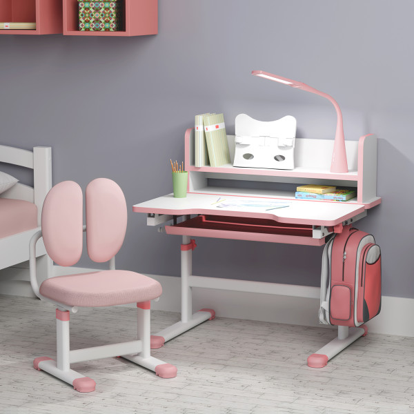 Комплект меблів Evo-Kids (стіл+стілець+полиця+лампа) BD-24 Pink (арт. BD-24 PN) - стільниця біла / колір пластику рожевий (коробок-1 шт.)