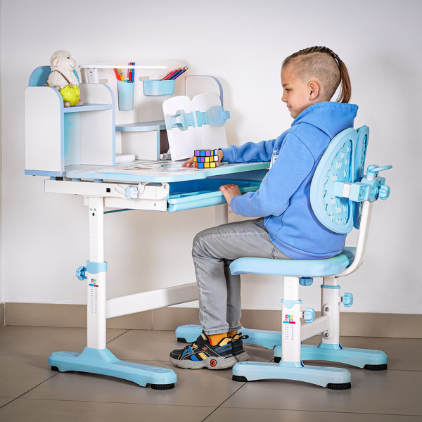 Комплект меблів (стіл + стілець + полиця) Mealux BD-28 Panda Blue (арт. BD-28 BL) - стільниця біла / колір пластику блакитний (коробок-1 шт.)