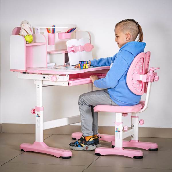 Комплект меблів (стіл + стілець + полиця) Mealux BD-28 Panda Pink (арт. BD-28 PN) - стільниця біла / колір пластику рожевий (коробок-1 шт.)