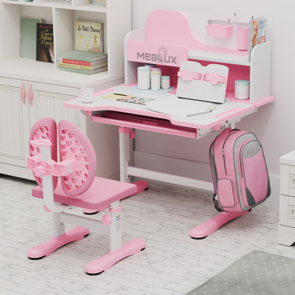 Комплект меблів (стіл + стільчик + полиця) Mealux Wave Pink (арт. BD-31 PN) - стільниця біла / накладки на ніжках рожеві (коробок-1шт.)