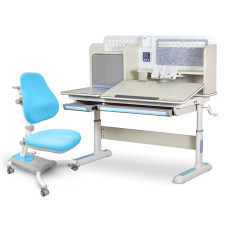Комплект Mealux Winnipeg MG/BL + Omega KBL (арт.BD-630 MG/BL+Y-220 KBL) - стільниця береза, накладки сірі і блакитні / оббивка блакитна однотонна (коробок-2 шт.)