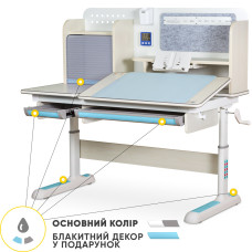 Дитячий стіл Mealux Winnipeg Multicolor MG + BL (арт.BD-630 MG + BL Multicolor) - стільниця береза / ніжки білі, накладки сірі і блакитні (коробок-1 шт.)