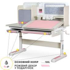 Дитячий стіл Mealux Winnipeg Multicolor MG + PN (арт.BD-630 MG + PN Multicolor) - cтільниця береза / ніжки білі, накладки сірі і рожеві (коробок-1 шт.)