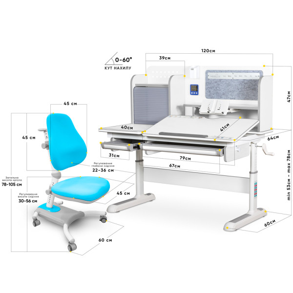 Комплект Mealux Winnipeg WG/G+Omega KBL (арт.BD-630 WG/G+Y-220 KBL) - стільниця біла, накладки сірі / оббивка блакитна однотонна (коробок-2 шт.)