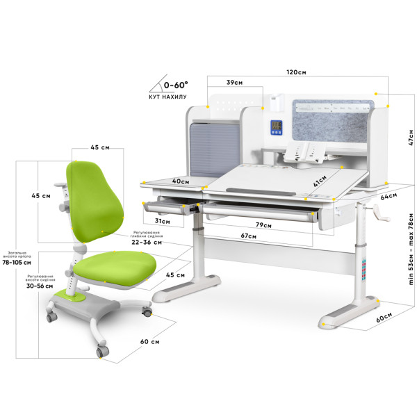 Комплект Mealux Winnipeg WG/G+Omega KZ (арт.BD-630 WG/G+Y-220 KZ) - стільниця біла, накладки сірі / оббивка зелена однотонна (коробок-2 шт.)