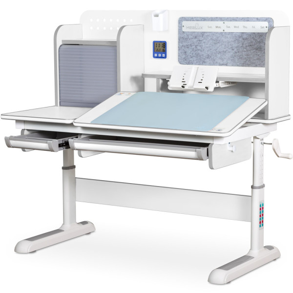 Детский стол Mealux Winnipeg Multicolor WG + G (арт.BD-630 WG + G Multicolor) - столешница белая / ножки белые, накладки серые (коробок-1 шт.)
