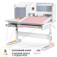 Дитячий стіл Mealux Winnipeg Multicolor WG + PN (арт.BD-630 WG + PN Multicolor) - cтільниця біла / ніжки білі, накладки сірі і рожеві (коробок-1 шт.)