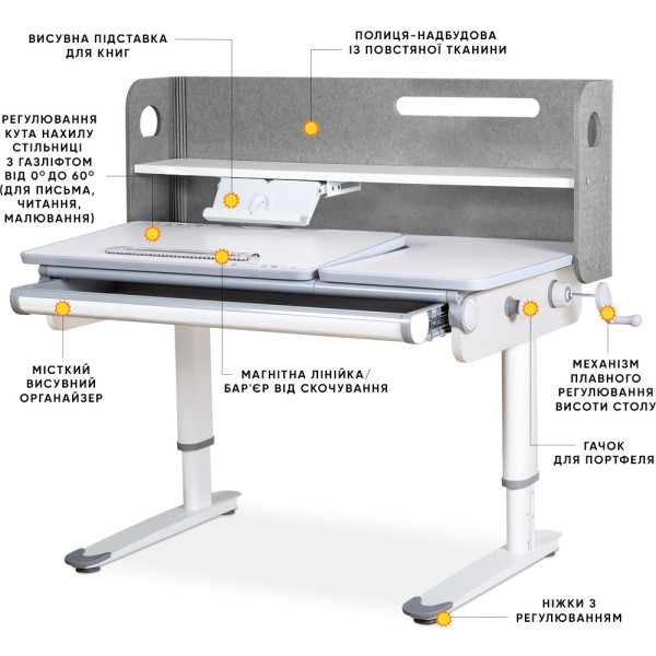 Дитячий стіл Mealux Denver Plus Grey (арт.BD-660 G Plus) - стільниця біла / накладки сірі (коробок-1 шт.)