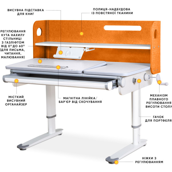 Дитячий стіл Mealux Denver Plus Orange (арт.BD-660 OR Plus) - стільниця біла / накладки помаранчеві (коробок-1 шт.)