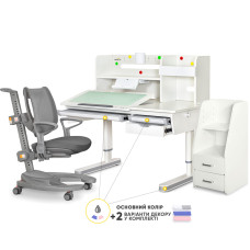 Комплект (L) Mealux Montreal 2 Grey (парта+крісло+тумба) (арт.BD-670_2WG+Полиця+Y-1030+C-12 GREY) - колір пластика сірий / обивка сіра (коробок 5 шт.)