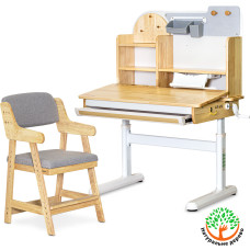 Комплект стіл Mealux Timberdesk S+ крісло Mealux Carlo (арт. BD-685 Wood S+KD-050 G) - стільниця дерево / оббивка сіра (коробок 2 шт.)