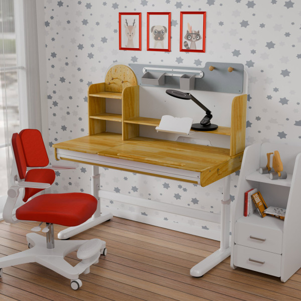Детский стол Mealux Timberdesk L (арт. BD-690 Wood L) - столешница дерево / ножки белые (коробок 2 шт.)