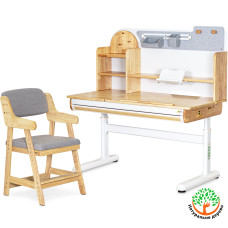 Комплект стіл Mealux Timberdesk L + крісло Mealux Carlo (арт. BD-690 Wood L + KD-050 G) - стільниця дерево / оббивка сіра (коробок 3 шт.)