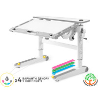 Детский стол Mealux Ergowood L Multicolor W Energy (арт. BD-810 W/MC Energy) - столешница белая / накладки на ножках серые (коробок-2 шт.)