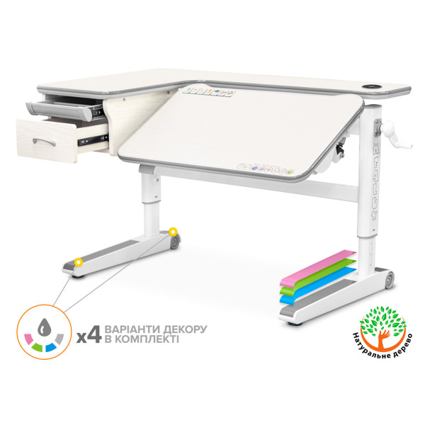 Дитячий стіл Mealux Woodville Multicolor TG Energy (арт.BD-850 TG/MC Energy) - стільниця береза / накладки на ніжках сірі (коробок-2 шт.)