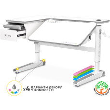 Дитячий стіл Mealux Woodville Multicolor W Energy (арт.BD-850 W/MC Energy) - стільниця біла / накладки на ніжках сірі (коробок-2 шт.)