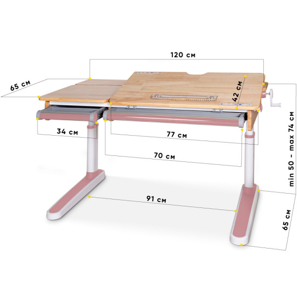Дитячий стіл Mealux Oxford Wood PN Lite (арт. BD-920 Wood PN Lite) - стільниця дерево / накладки рожеві (коробок-2 шт.)