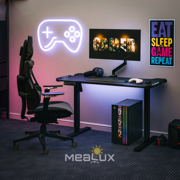 Стіл Mealux PowerDesk Carbon RGB з електрорегулюванням висоти (арт. EVO-201 Carbon / B) - стільниця карбон / ніжки чорні (коробок 2 шт.)