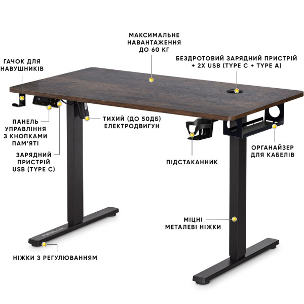 Стол Mealux PowerDesk Energy Antique c электрорегулировкой высоты (арт. EVO-201 Energy A/B) - столешница античный дуб / ножки черные (коробок 2 шт.)