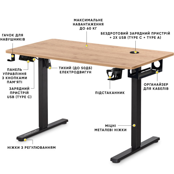 Стол Mealux PowerDesk Energy Mahogany c электрорегулировкой высоты (арт. EVO-201 Energy Mahogany/B) - столешница красное дерево / ножки черные (коробок 2 шт.)