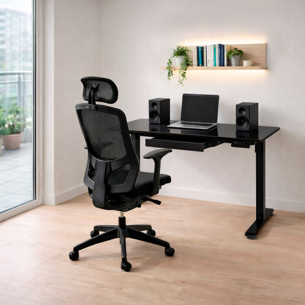 Стол Mealux PowerDesk Glass Black c электрорегулировкой высоты (арт. EVO-201 Glass/Black) - столешница стекянная / черный (коробок 2 шт.)