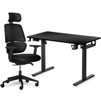 Комплект Mealux PowerDesk Lite Black + Leo Air Plus Black (арт. EVO-201 Lite B/B +Y 546 KB) - столешница черная / обивка черная (коробок 3 шт.)