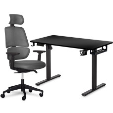 Комплект Mealux PowerDesk Lite Black + Leo Air Plus Grey (арт. EVO-201 Lite B/B +Y 546 KBG) - стільниця чорна / оббивка сіра (коробок 3 шт.)