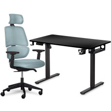 Комплект Mealux PowerDesk Lite Black + Leo Air Grey Blue (арт. EVO-201 Lite B/B +Y 546 KBGL) - стільниця чорна / оббивка сіро-блакитна (коробок 3 шт.)