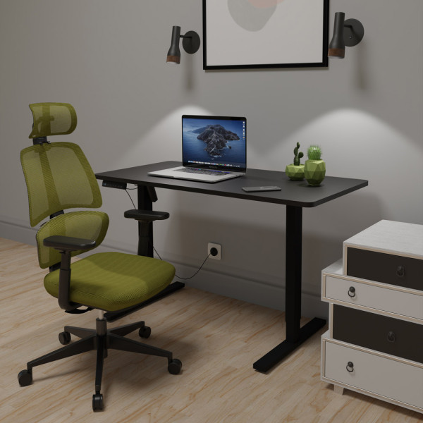 Комплект Mealux PowerDesk Lite Black + Leo Air Plus Green (арт. EVO-201 Lite B/B+Y 546 KZ) - стільниця чорна / оббивка зелена (коробок 3 шт.)