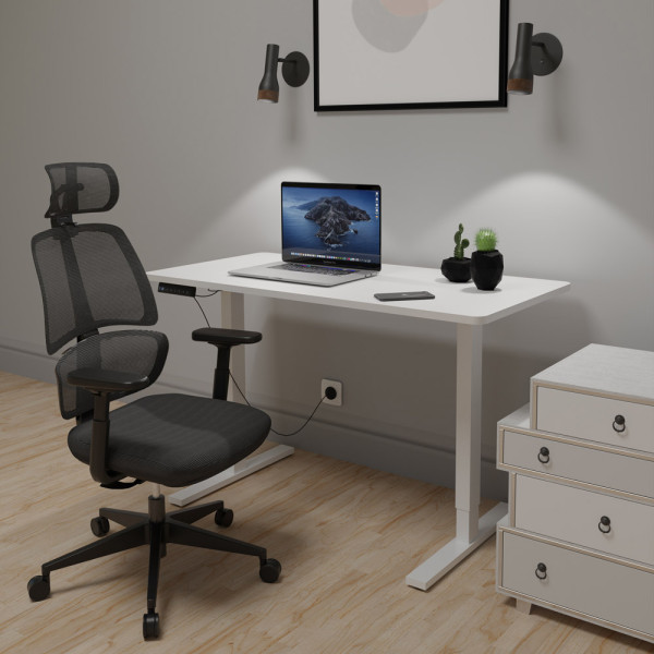 Комплект Mealux PowerDesk Lite Black + Leo Air Plus Black (арт. EVO-201 Lite W/W +Y 546 KB) - стільниця біла / оббивка чорна (коробок 3 шт.)