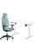 Комплект Mealux PowerDesk Lite White + Leo Air Grey Blue (арт. EVO-201 Lite W/W +Y 546 KBGL) - стільниця біла / оббивка сіро-блакитна (коробок 3 шт.)