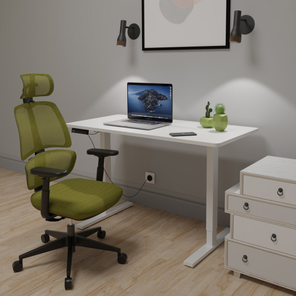 Комплект Mealux PowerDesk Lite White + Leo Air Plus Green (арт. EVO-201 Lite W/W+Y 546 KZ) - стільниця біла / оббивка зелена (коробок 3 шт.)