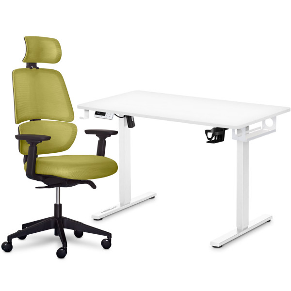 Комплект Mealux PowerDesk Lite White + Leo Air Plus Green (арт. EVO-201 Lite W/W+Y 546 KZ) - стільниця біла / оббивка зелена (коробок 3 шт.)