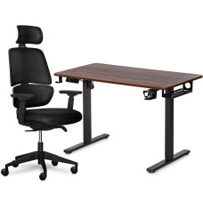 Комплект Mealux PowerDesk Lite Walnut + Leo Air Plus Black (арт. EVO-201 Lite Walnut /B +Y 546 KB) - стільниця дерево / оббивка чорна (коробок 3 шт.)