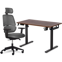 Комплект Mealux PowerDesk Lite Walnut+ Leo Air Plus Grey (арт. EVO-201 Lite Walnut /B +Y 546 KBG) - столешница дерево / обивка серая (коробок 3 шт.)
