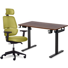 Комплект Mealux PowerDesk Lite Walnut + Leo Air Plus Green (арт. EVO-201 Lite Walnut /B +Y 546 KZ) - стільниця дерево / оббивка зелена (коробок 3 шт.)